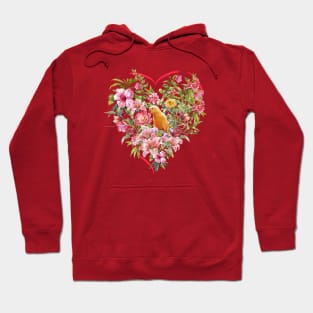 Floral Heart with Yellow Budgie Bird Hoodie